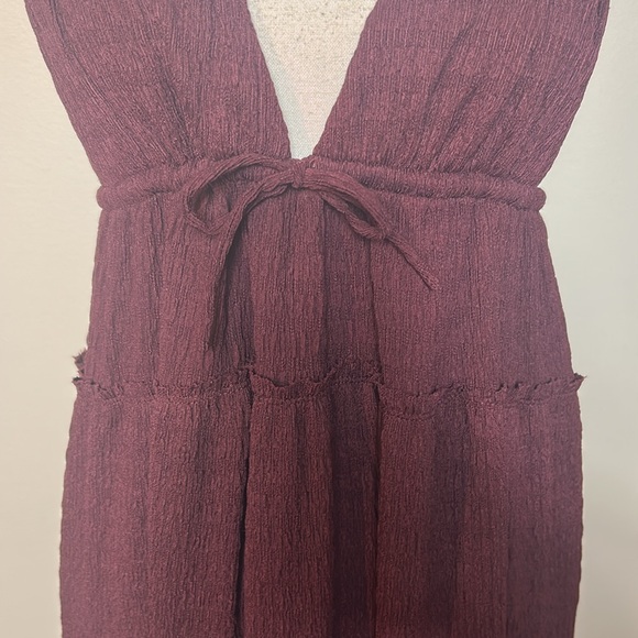 NEW Free People Martina maroon burgundy wine deep V neck tiered maxi dress, S - Picture 7 of 15